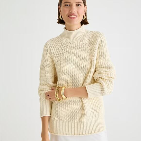 NEW J. Crew Relaxed Rollneck Knit Chunky Ribbed Long Sleeve Sweater Cream - Picture 1 of 8
